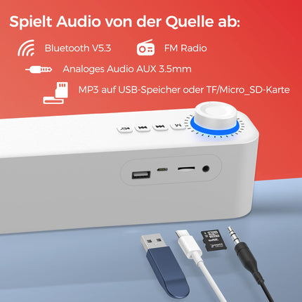 Atlantis Soundbar PC 20W, arvutikõlar, 3,5 mm pesa + Bluetooth 5.3 nutitelefonile, FireTV-le, plaadimängijale, 2400 mhA aku, FM-raadio, arvutikõlar, kaasaskantav, teler, nutitelefon 420x60x74 mm P003-C0820-B