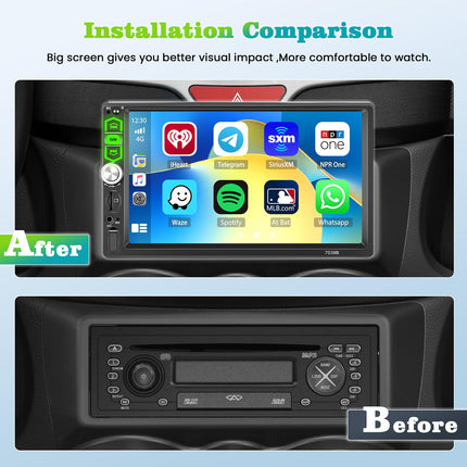 Hikity autoraadio 1 DIN juhtmega, Carplay, Android Auto, Bluetooth, vabakäesüsteem, 7-tolline puutetundlik ekraan, Mirror Link, FM/EQ/AUX/SD+ tahavaatekaamera ja mikrofon