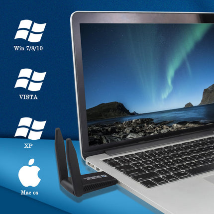 BOOBRIE WLAN-pulk arvutile, kahe sagedusribaga 2,4 GHz, 5 GHz antenniga, USB 3.0 adapter, 1300 Mbps koos MU-MIMO-ga, traadita WLAN-pulk sülearvutile/lauaarvutile/PC-le, ühildub Windows 10/8/7/Vista/XP ja Mac OS X-iga