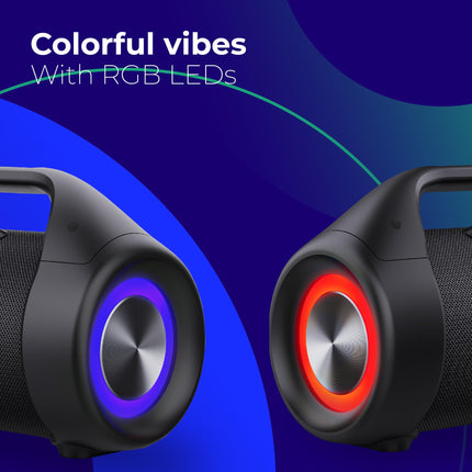 Caliber Bluetooth Speaker - Wireless Bluetooth Music Box - AUX and USB - With LED Lighting - 12h Battery - Black