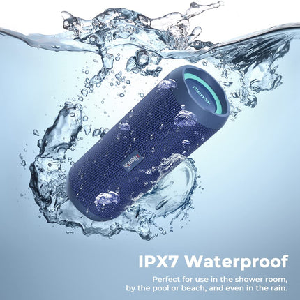 RIENOK Bluetooth Speaker with Light Bluetooth 5.3 Music Box Bass Wireless Box with IPX7 Waterproof Stereo Sound Portable (Blue, 3,600 mAh)