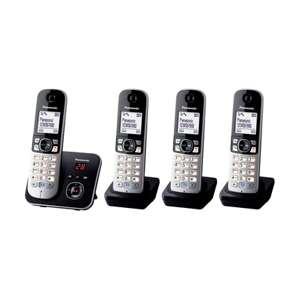 Panasonic KX-TG6824GB DECT juhtmeta telefon automaatvastajaga (4 telefonitoruga telefon, madala kiirgusega, ökorežiim, GAP-telefon, lauatelefon) must