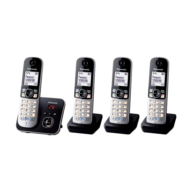 Panasonic KX-TG6824GB DECT juhtmeta telefon automaatvastajaga (4 telefonitoruga telefon, madala kiirgusega, ökorežiim, GAP-telefon, lauatelefon) must