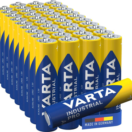 VARTA patareid AAA, 40 tk, Industrial Pro, leelispatarei, 1.5V, hoiupakend, Saksamaal valmistatud kandikuga hoiupakend