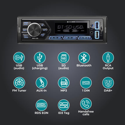 Caliber autoraadio Bluetooth 1DIN, DAB+/FM-tuuner, 4x55W, USB/Micro SD, 2.1A laadimisfunktsioon, Aux-sisend, käed-vabad süsteem, RCA väljund, DAB+ antenn, MP3/WMA/APE/FLAC/AAC