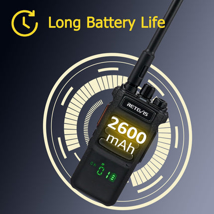 Retevis RT86 raadiosaatja, professionaalne pikamaa kahesuunaline raadio, 2600 mAh, ekraan, vastupidav, hädaolukorra alarm, laetav suure jõudlusega kahesuunaline raadio täiskasvanutele, tööstus (must, 2 tk pakis)