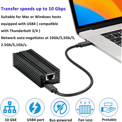 IO Crest Etherneti adapter USB 4.0 Type C 10G, kiirete võrguühenduste jaoks, RJ45 port, toetab 10 Gb/s, 5 Gb/s, 2,5 Gb/s, 1 Gb/s ja 100 Mbps Base-T