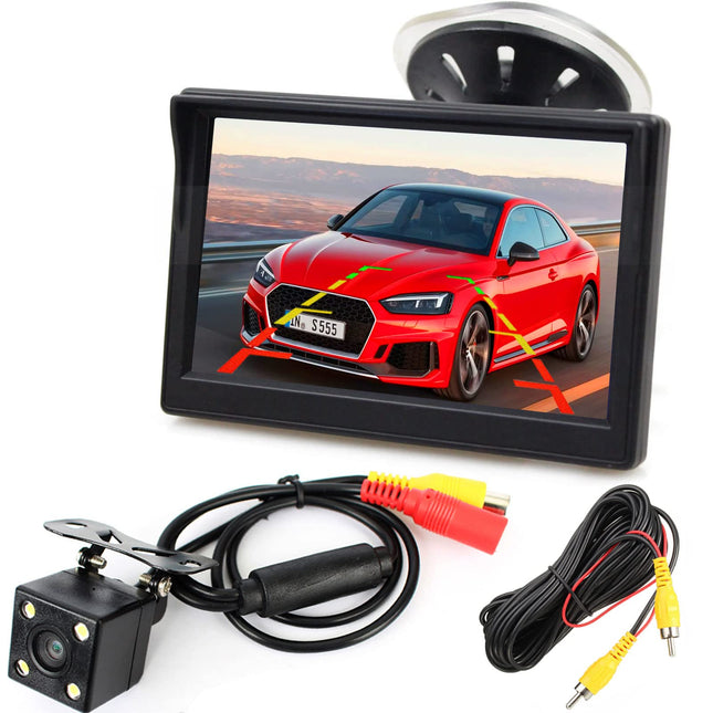 xinyida 12V-24V 12,7 cm (5 tolli) HD auto LCD-ekraan 4LED öise nägemisega veekindel auto tahavaatekaamera tagurdussüsteem autodele, maasturitele, kaubikutele, pikapidele ja veoautodele