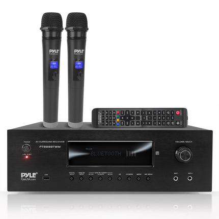 Pyle Amplifier, AV Receiver, HiFi Amplifier, Bluetooth Amplifier, Stereo Amplifier - 1000W 5.2 Channels with 2 UHF Wireless Microphones, Amplifier, MP3/USB/HDMI/AM/FM Radio, for Home Theater &amp; Karaoke