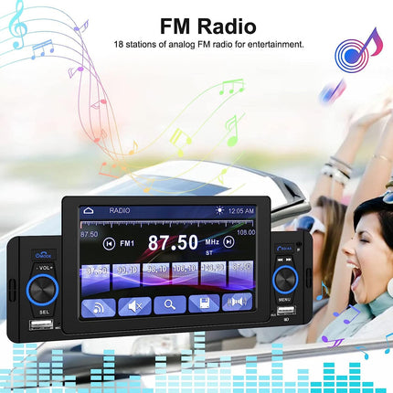 CAMECHO 5-tolline ühe DIN-iga puutetundliku ekraaniga autoraadio Bluetooth-vabakäesüsteemiga, peegliühendusega, FM-raadioga, USB-TF-Aux-sisendiga, kiirlaadimisega, autoraadio tahavaatekaameraga, puldiga, mikrofoniga