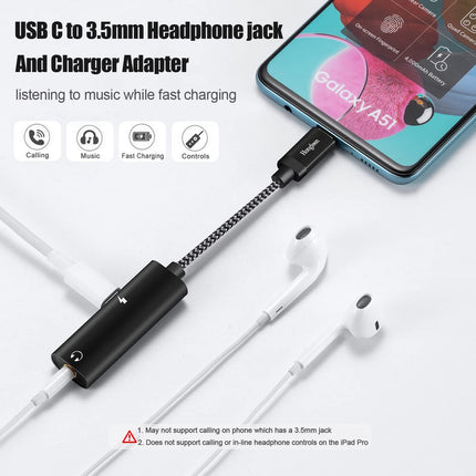 USB-C - 3,5 mm kõrvaklappide ja laadimise adapter, 2-ühes USB Type-C - 3,5 mm audiopesa ja kiirlaadimiskaabel, ühildub Samsung Galaxy S22+ S22 S21 S20 Note 20 Ultra 10 Plus, Pixel 5 4 3 XL-ga