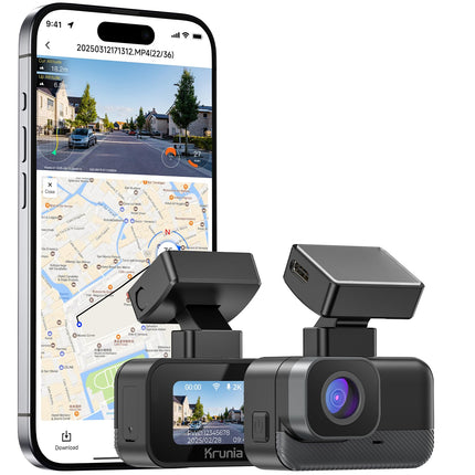 Krunia 2K WiFi mini autoregistraator, esikaamera rakendusega, CPL tugi, väline GPS, WDR öönägemine, 24H parkimise jälgimine, magnetiline kinnitus, superkondensaator, 170° lainurkkaamera
