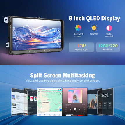 Eonon Android 13 autoraadio VW Golf T5 raadio Seat Skoda 6+64GB 8-tuumaline 9-tolline Bluetooth-raadio Snapdragon 6225 protsessoriga, juhtmevaba CarPlay Android Auto, 2din GPS AM/FM WiFi DSP tahavaatekaamera VWX6S