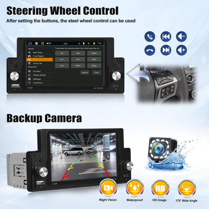 [Juhtmevaba uuendamine] SIXWIN autoraadio 1 DIN juhtmevaba Carplay ja Android Auto toega, 5,9-tolline puuteekraan, toetab Bluetooth 5.0/USB/AUX/FM/AM/Mirrorlink/roolijuhtimist+tagurduskaamerat
