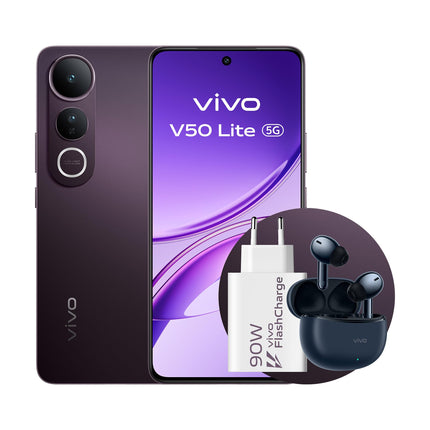 VIVO V50 Lite 5G nutitelefon, 8G+256G, komplekt laadija ja TWS 3e-ga, 6,77-tolline 120Hz P-OLED ekraan, 50MP Sony põhikaamera + 8MP ülilainurkkaamera, 5200mAh aku, 400% topeltstereokõlarid, IP65