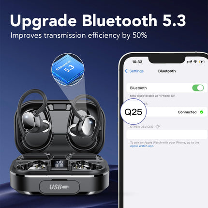 Bluetooth-kõrvaklapid spordile, kõrvasisesed kõrvaklapid, juhtmevabad Bluetooth 5.3 HD-mikrofoniga, suurepärane heli, 120 tundi mänguaega, IP7 veekindlad kõrvaklapid kõrvakonksuga