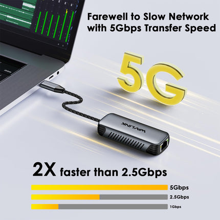 WAVLINK USB C to 5G Ethernet Adapter with 95W PD, USB C Adapter with 5000 Mbps, Ethernet Network Adapter for Laptops, Computers, Compatible with Windows 10/11, Mac OS 11 or higher, Linux and more