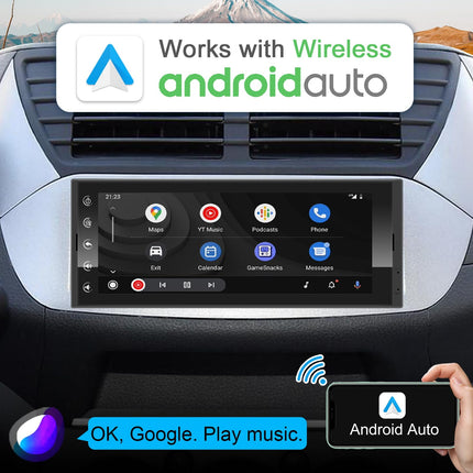 6.9 inch Android car radio 1Din, 2G+32G wireless CarPlay radio with screen, touchscreen car radio Bluetooth with GPS, WiFi, Google Play, AM/FM/RDS, SWC, Hands Free Calling