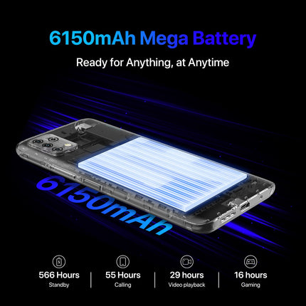 UMIDIGI nutitelefon ilma lepinguta, 4GB+32GB kaheksatuumaline mobiiltelefon soodsalt, 6150mAh aku, mobiiltelefon ilma lepinguta, 6,53" HD+ ekraan, 16MP+8MP, 3 kaardipesa, kahe SIM-kaardiga 4G mobiiltelefonid/OTG (must)