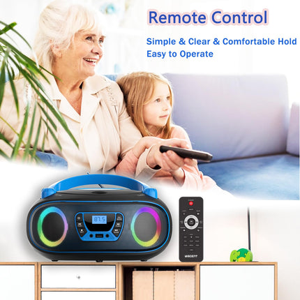 Kaasaskantav stereo CD-mängija boombox FM-raadio, Bluetoothi, CD-R/CD-RW/MP3/WMA taasesituse, USB-pordi, AUX-sisendiga ja kõrvaklapipesaga
