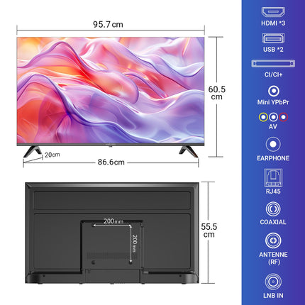 Antteq QLED 4k Smart TV 43 inch (TV 109cm), HDR, Frameless, Google APP Store (10000+ APPs), Bluetooth Voice Assistant, WiFi 2.4G/5G