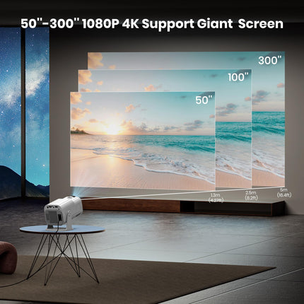 [Netflixi ametlik/stereokõlar] 4K projektor WiFi ja Bluetoothiga, 1080P natiivne mini kaasaskantav projektor, ühe klõpsuga kasutatav sisseehitatud Netflix/YouTube/PrimeVideo/D+, nutika kodu õueprojektor valge