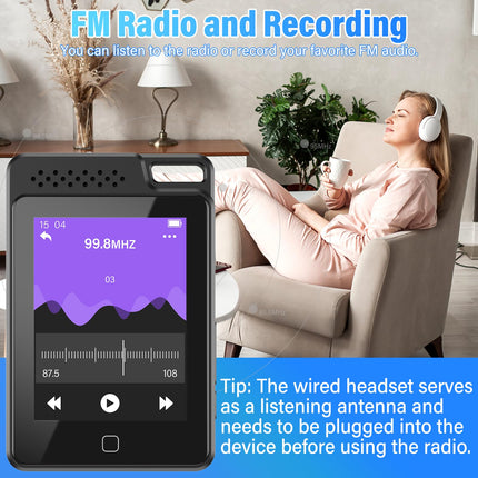 BOOTEEK MP3-mängija, sisseehitatud 64 GB ja 2,4-tollise puutetundliku ekraaniga, kaasaskantav muusikapleier Bluetooth 5.0 HiFi MP3-mängijaga, kõlariga/e-raamatu/video/FM-raadio/salvestiga, TF-kaart, laiendatav kuni 128 GB-ni