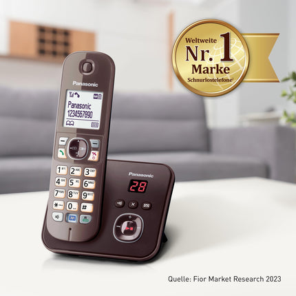 Panasonic KX-TG6821GA DECT cordless phone with answering machine (low radiation, Eco mode, GAP phone, landline, call barring) mocha brown