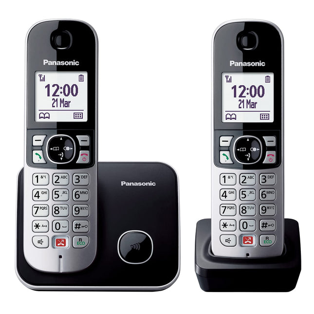 Panasonic KX-TG6852GB juhtmeta telefon kahe telefonitoruga (blokeerib kuni 1000 telefoninumbrit, selge kirjasuurus, valju telefonitoru, täisdupleks handsfree) must-hõbedane
