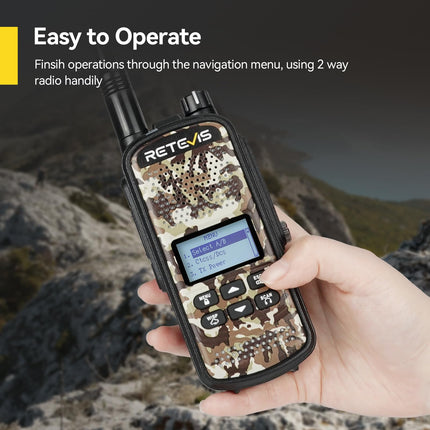 Retevis EZTalk 62 Walkie Talkie, Dual-Band Two-Way Radio, 2200 mAh Li-ion Battery, One-Button Mute, 7 Hunting Calls, IP67 Waterproof, 10 km Walkie Talkie for Hunting, Airsoft (1 Pack, Camouflage)