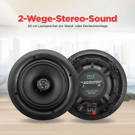 Pyle 20 cm laekõlar, laekõlar Bluetooth, 4 seinakõlarit, 2-ribaline kõlar, 250 W 4-kanaliline võimendi, kõrgsageduskõlar, stereohelisüsteem, seinale kinnitatav, ümmargune/ruudukujuline