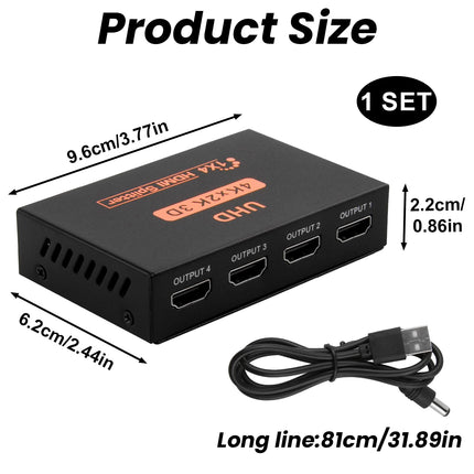 MxyVrix HDMI jaotur 1 sisend 4 väljund HDMI jaotur 4K 3D 1080P duplikaat/peegel monitorile, PS3/4-le, X-Boxile, HDTV-le, DVD-mängijale, projektorile, kvaliteetsele video- ja heliedastusele