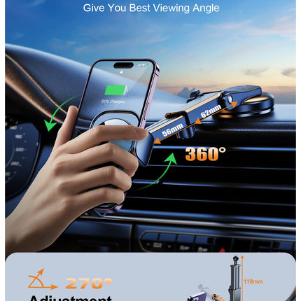 Auckly autotelefoni hoidik laadimisfunktsiooniga, 【Smart Sense】 Qi 15W kiire juhtmevaba laadija autole, induktiivne laadimine, induktsioon-autolaadija iPhone 12 13 14 15 16 Pro Max Mini Plusile (must)