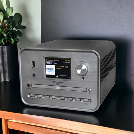 Soundmaster ICD1050SW stereosüsteem, internetiraadio, WLAN 2.4/5 GHz, DAB+, Bluetooth, CD-mängija, USB, MP3 rakendus, värvilise ekraaniga äratuskell