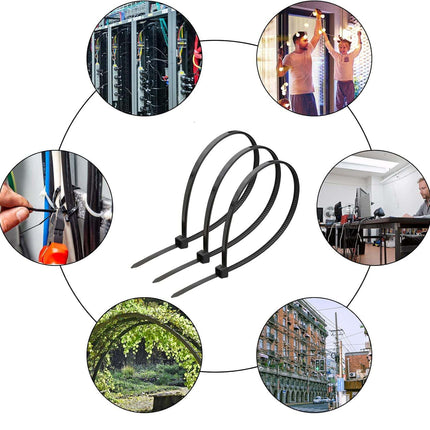 500 Pack Black 12in Cable Ties, 300mm x 4.8mm Nylon Ties, Cable Ties Tensile Strength with 22 kg, UV Resistant Cable Ties Zip, Self-Locking Industrial Cable Ties for Cable Management