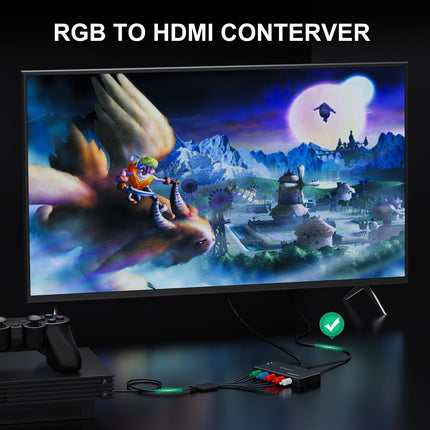 PORTTA komponent-HDMI muundur, 5 RCA YPbPr-HDMI videomuundur, YPbPr-HDMI-HDMI adapter, ühildub HDTV, monitori ja projektoriga