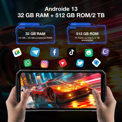 DOOGEE DK10 õuetelefon 5G 2024, 32 GB + 512 GB, Dimensity 8020 õuetelefon ilma lepinguta, 2.5K AMOLED 6.67 tolli FHD+ 120 Hz, 64 + 50 MP, 5150 mAh/120 W, NFC/WiFi6/OTG/IP68/kahe SIM-kaardiga, must