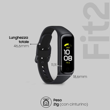 Samsung Galaxy Fit2, 1.1-inch AMOLED color display, fitness bracelet, waterproof fitness watch, up to 21 days battery life, sleep analysis, black (Italian version)