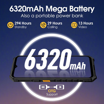 Ulefone Armor X13 Outdoor Mobile Phone Android 14, 50MP + 24MP Night Vision 12GB + 64GB/256GB SD Octa Core 6320mAh 6.52'' Construction Site Mobile Phone without Contract 4G Dual SIM Outdoor Smartphone IP68 Fingerprint ID NFC GPS