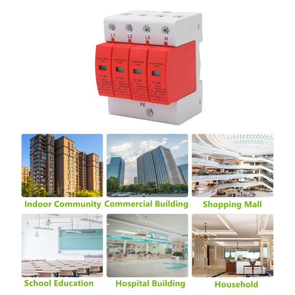 PV Surge Protector AC 385V 30-60KA 4P DIN Rail Lightning Protection Voltage Protection Arrester Protection T2 Surge Arrester for Photovoltaic Solar and Power Supply