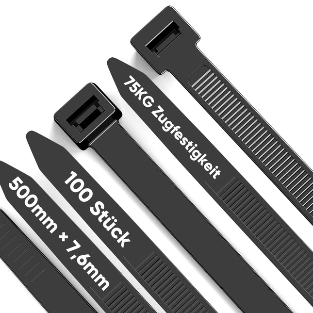 Highwings 100 tk mustad kaablisidemed 500 mm × 7,6 mm, 75 kg tõmbetugevusega nailonist kaablisidemed korduvsuletav hoidik tugevad iselukustuvad kaablisidemed perele, töökojale, aiale ja kaablihaldusele