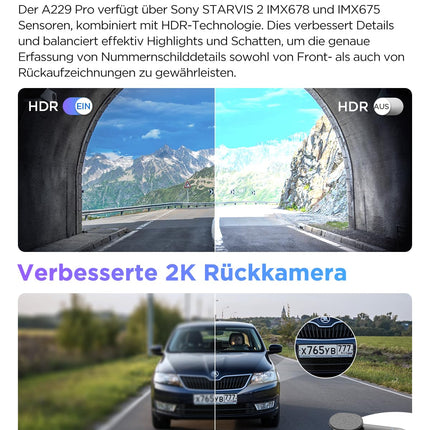 VIOFO A229 Pro 4K + 2K kahekordne STARVIS 2, HDR esi- ja tagakaamera autole, hääljuhtimine ja 5 GHz WiFi autokaamera, ülitäpne GPS CPL-filtriga, Super Night Vision 2.0, häälväljund, kuni 512 GB max