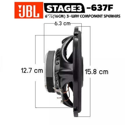JBL Stage3 637F 3-suunaline autokõlarikomplekt Harman Kardonilt - 225-vatised autokõlarid - 2 osa suur auto HiFi-boks 16 cm - 165 mm - 6,5 tolli ilma võrekatteta