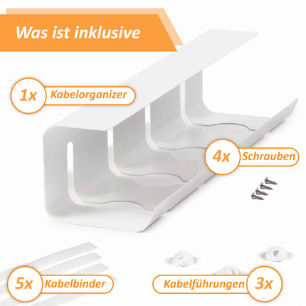 Stilemo® kaablikanali laud - kaablihalduslaua korraldaja kaabliläbiviik - kaablihaldus, kaablihoidik, kaablikandiku laud - 43x12x10cm - kaablikorv valge