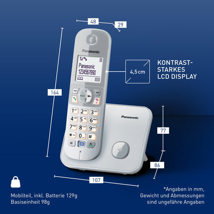 Panasonic KX-TG6811GS DECT cordless phone (low radiation, Eco mode, GAP phone, without answering machine, landline, call barring) pearl silver