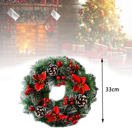 Christmas wreath, artificial Christmas wreath for the door, Christmas door wreath decoration with Santa Claus, flocked red berries, pine cones, for front door outdoor, decoration wreath