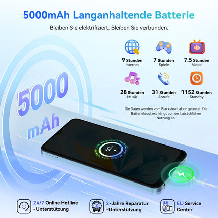 Blackview Wave 8 Android 14 nutitelefon, 12 GB + 128 GB / 2 TB TF-kaart, 90 Hz 6,56", 5000 mAh, odav nutitelefon ilma lepinguta, kaheksatuumaline, 13 MP + 8 MP, kahekordne SIM-kaart/sõrmejäljelugeja/GPS/OTG/mobiiltelefoni ümbris/karastatud klaas