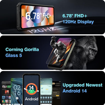 Ulefone Armor 24 õuemobiiltelefon 22000mAh 1000-luumenilise taskulambiga, Android 14 24GB + 256GB/2TB SD 64MP+64MP+16MP öönägemisega, 120Hz 6.78" FHD+ IP68 nutitelefon 4G kahe SIM-kaardiga/NFC/sõrmejäljelugejaga GPS OTG