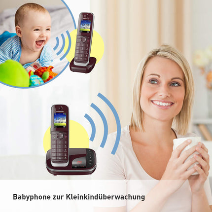 Panasonic KX-TGJ322GR peretelefon automaatvastajaga (juhtmeta telefon DUO, 2 telefoni, madal kiirgus, ärge segage) veinipunane