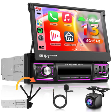 【4+64G】 Hodozzy juhtmevaba Carplay Android autoraadio 1 DIN 7-tollise ekraaniga, autoraadio Bluetooth 5.0 koos Android Auto/DSP/WiFi/GPS/RDS/FM/Bluetooth/USB+tagurduskaameraga